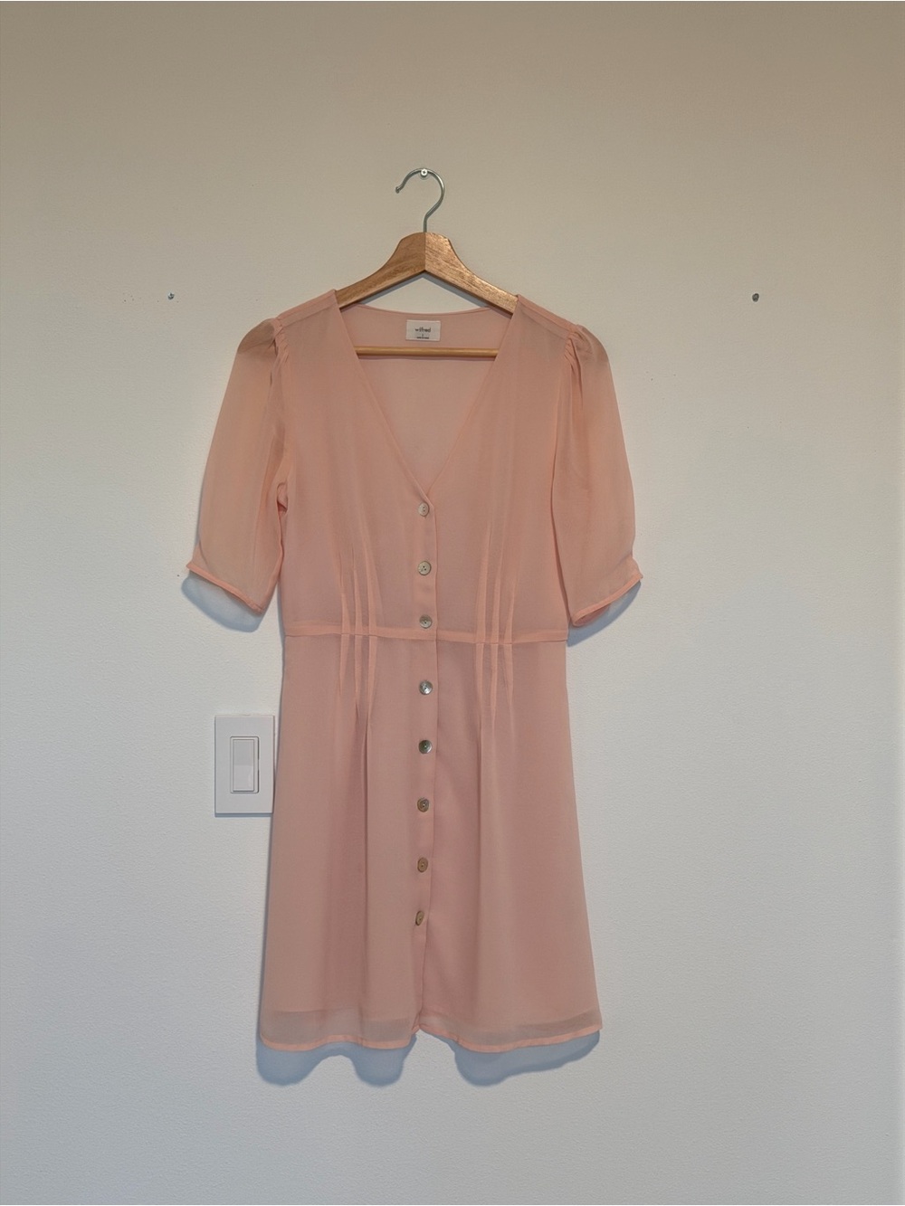 Aritzia Wilfred Freya babydoll dress Chiffon  Button Front Rose Pink 4 - Picture 5 of 6